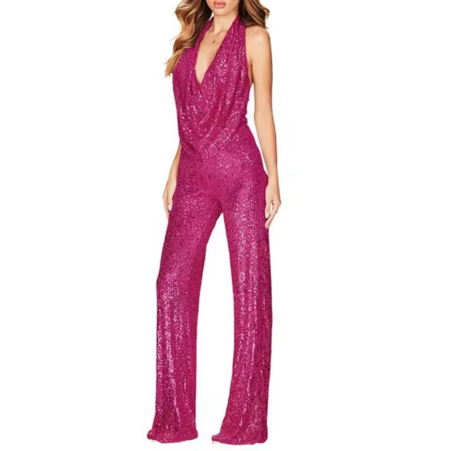 Natalie | Damen Pailletten Halter-Neck Jumpsuit