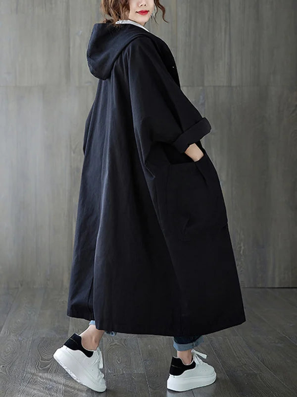 Julia | Oversized Langer Freizeitmantel mit Kapuze für Damen