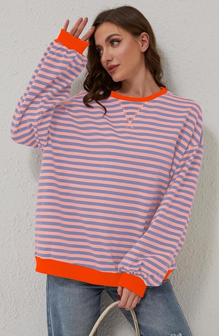 Martina | Damen Gestreifter Rundhals-Pullover für den Frühling