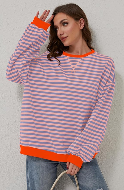 Martina | Damen Gestreifter Rundhals-Pullover für den Frühling