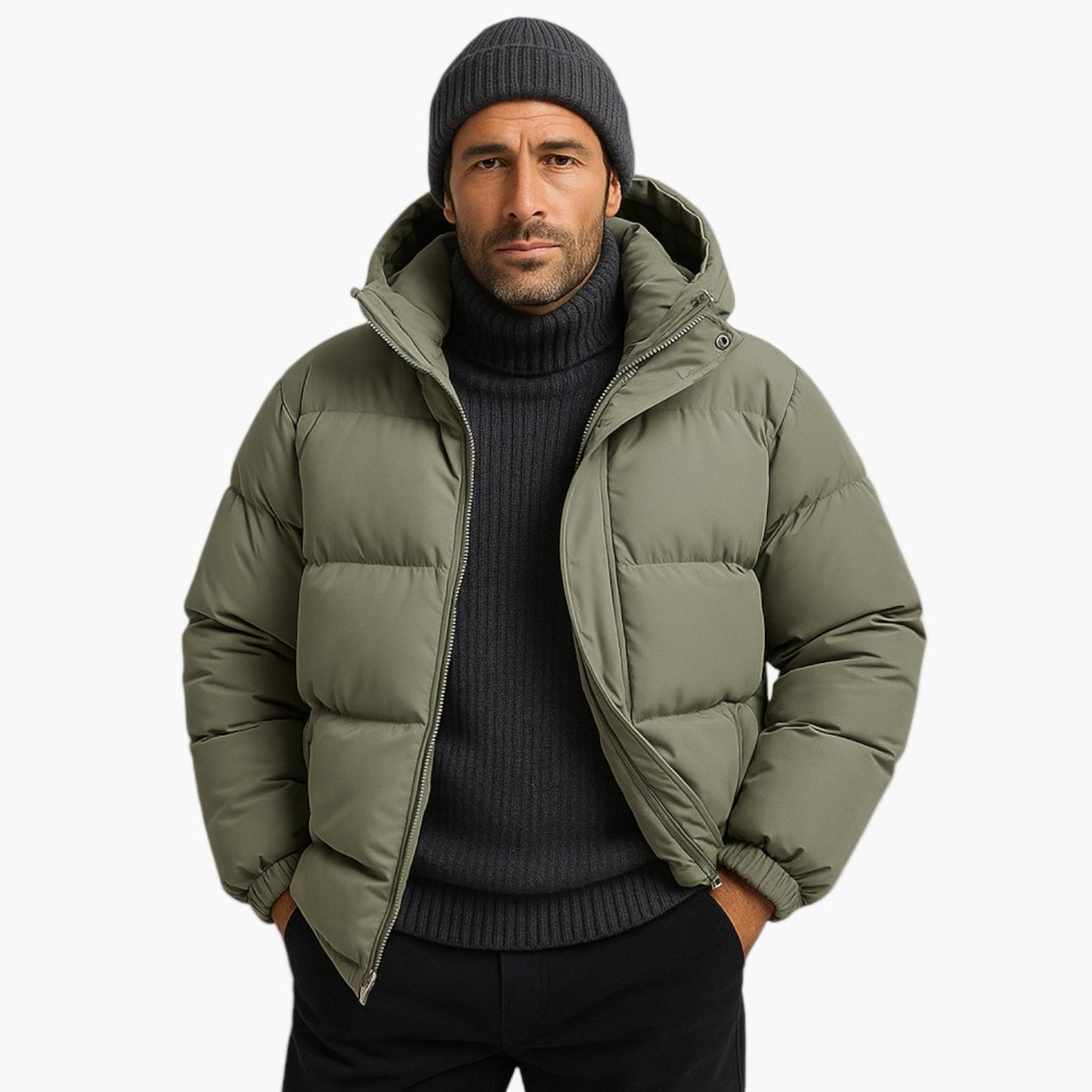 Christian | Herren Kurzer Steppmantel mit Kapuze Winterjacke
