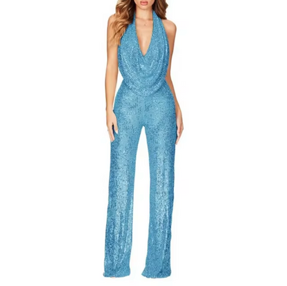Natalie | Damen Pailletten Halter-Neck Jumpsuit