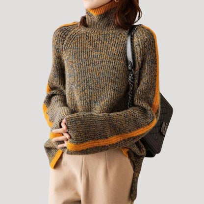 Gudrun | Damen Frühlings Strickpullover mit Rollkragen und Rippstruktur