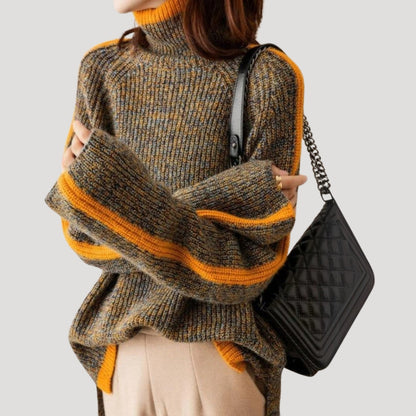 Gudrun | Damen Frühlings Strickpullover mit Rollkragen und Rippstruktur