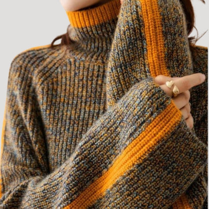 Gudrun | Damen Frühlings Strickpullover mit Rollkragen und Rippstruktur