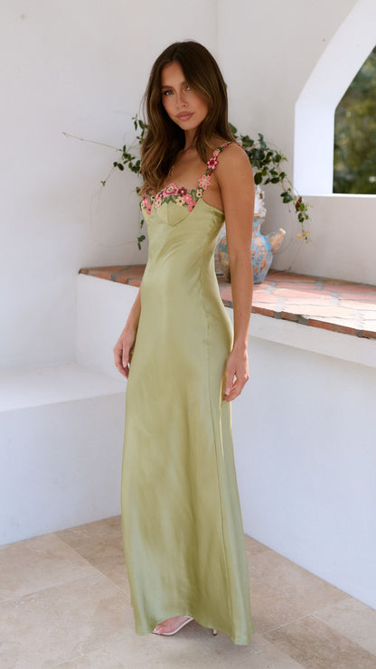 Viola | Damen Blumen Träger Slim Maxi Kleid