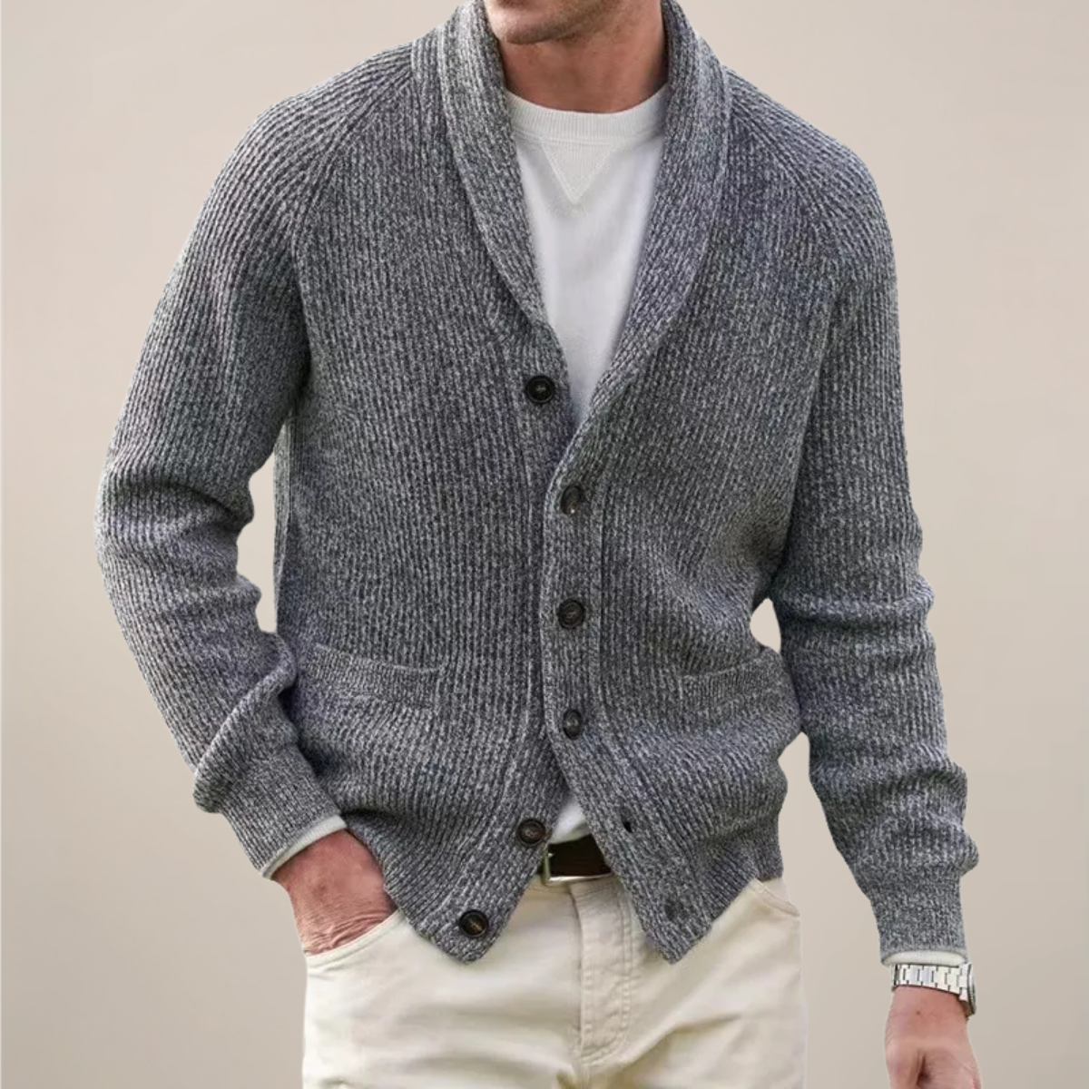 Stefan | Herren Frühjahrs Strickjacke mit Schalkragen und Knopfleiste