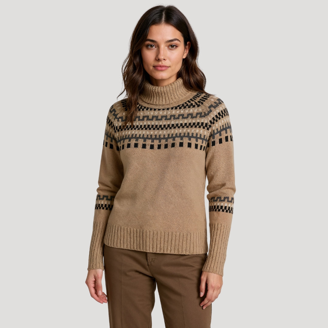 Kathrin | Damen Frühlingsgemusterter Rollkragen-Strickpullover