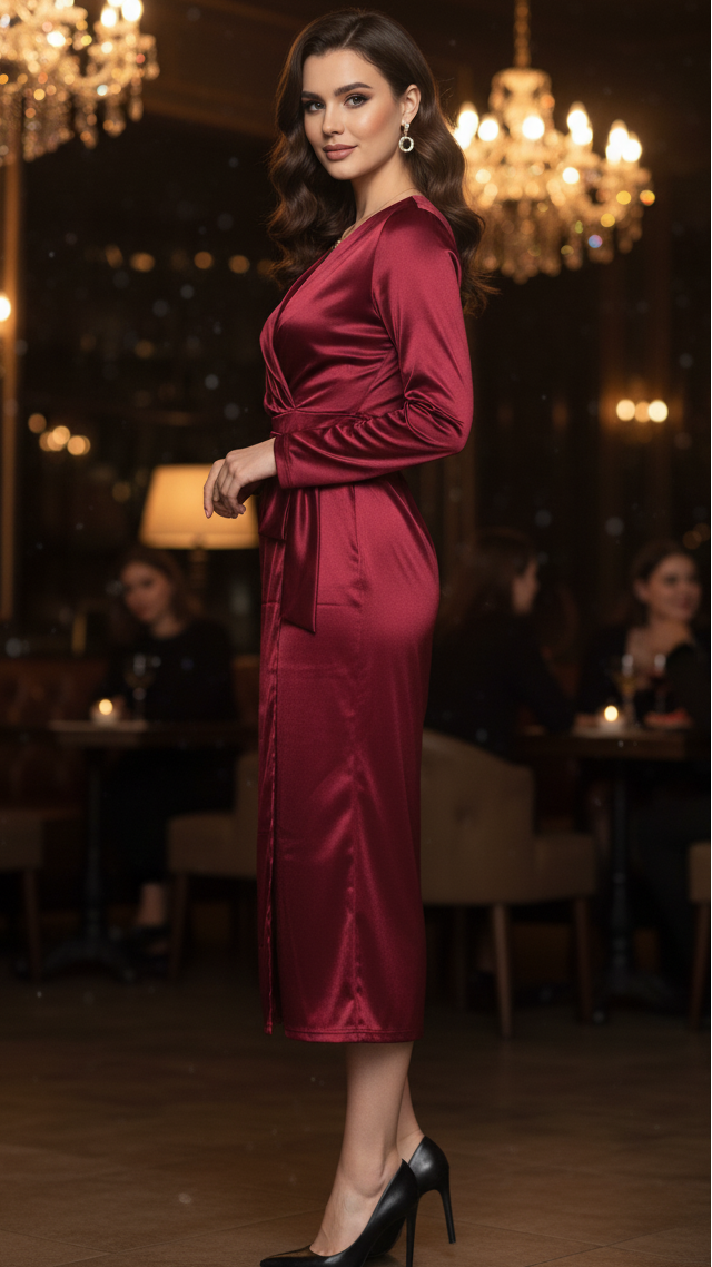 Natalie | Damen Frühlings-Wickel-Abend-Midikleid