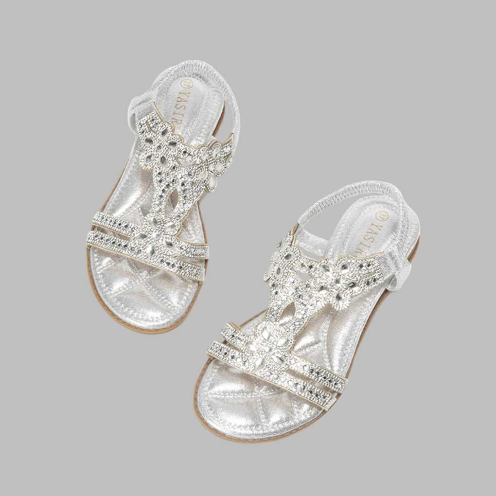 Daniela | Damen Frühlings Florale Verzierungen Flache Sandalen