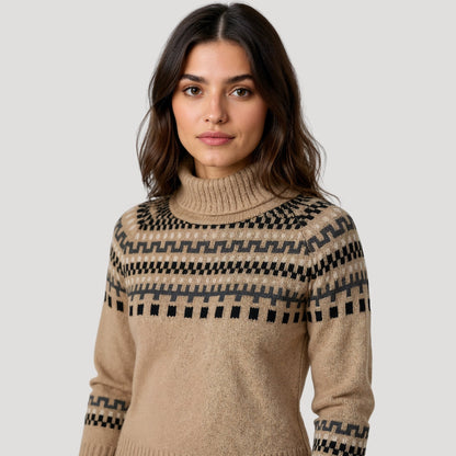 Kathrin | Damen Frühlingsgemusterter Rollkragen-Strickpullover