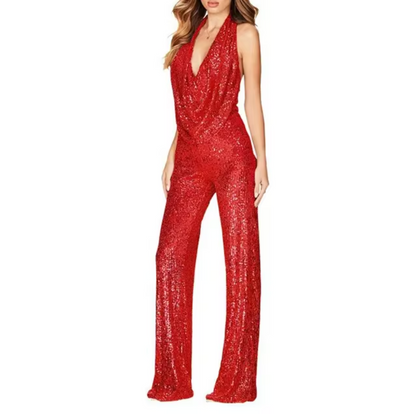 Natalie | Damen Pailletten Halter-Neck Jumpsuit
