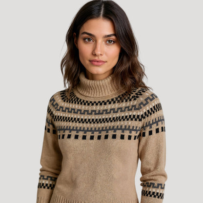 Kathrin | Damen Frühlingsgemusterter Rollkragen-Strickpullover
