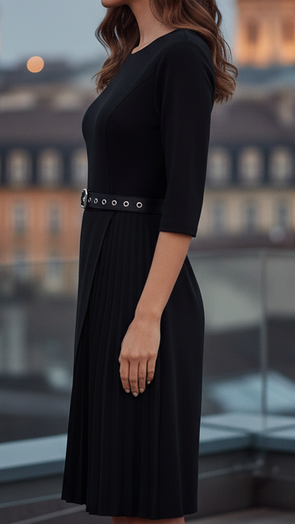 Victoria | Damen Frühlings-Midikleid mit Gürtel und langen Ärmeln