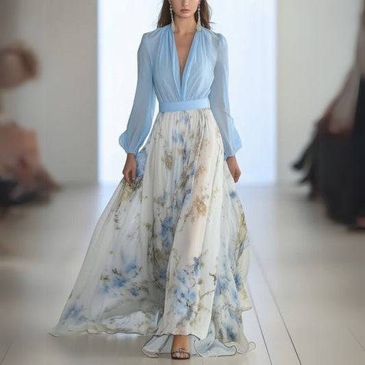 Carmen | Damen Blumen V-Neck Maxi Kleid