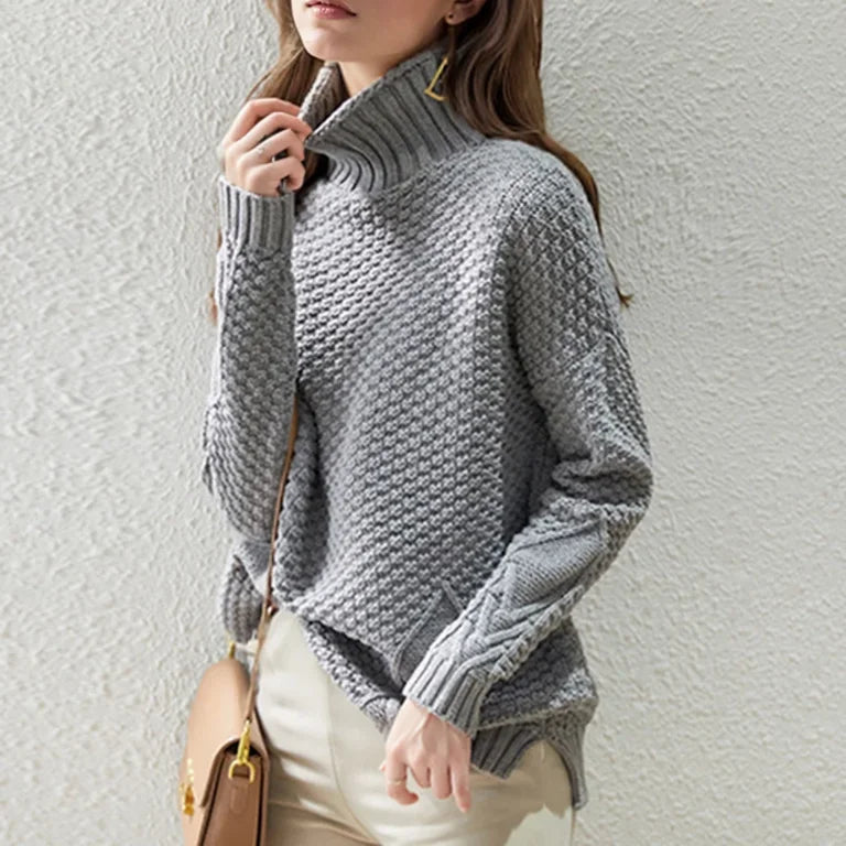 Veronika | Damen Frühlings Zopfmuster Rollkragenpullover