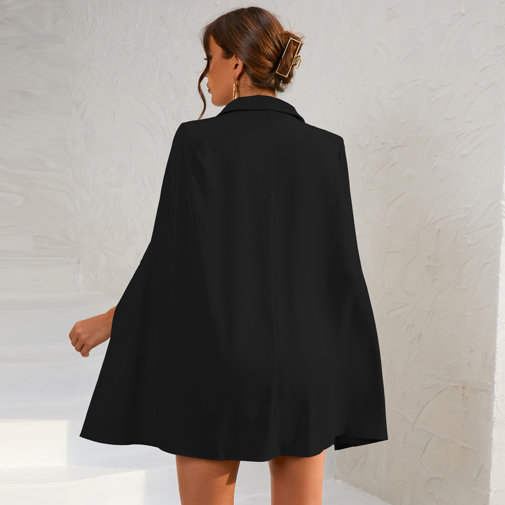 Yvonne | Damen Doppelreihiges Cape Kleid mit Gürtel