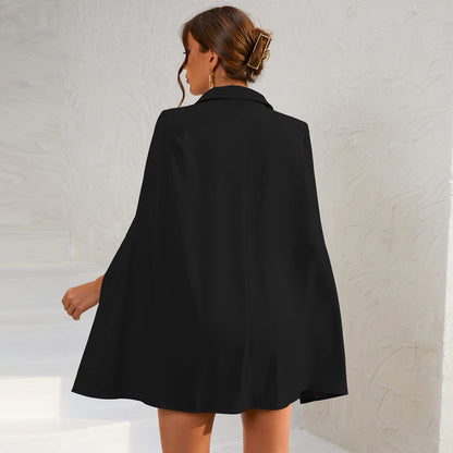 Yvonne | Damen Doppelreihiges Cape Kleid mit Gürtel