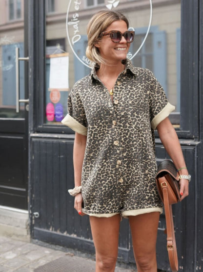 Selina | Damen Leopard Print Casual Shirt Romper