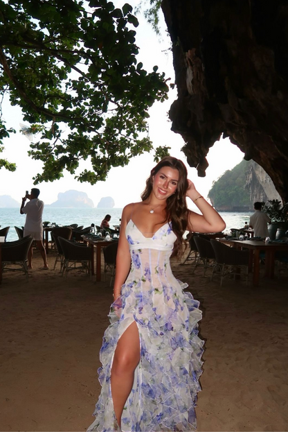 Gabriela  | Damen Sommer Blumen Cut-Out Maxi Kleid