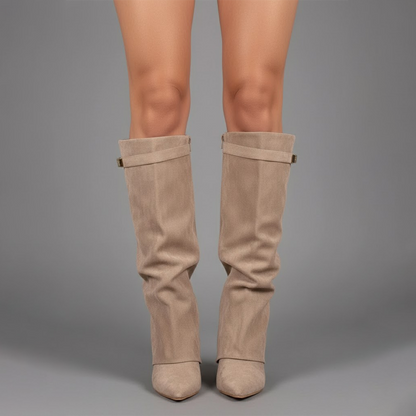 Stefanie | Damen Leder Overknee Stiefel Mit Schnalle