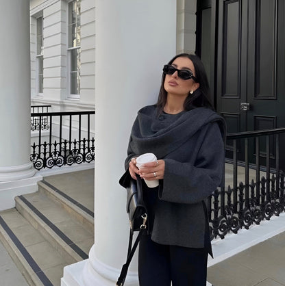 Stefanie | Damen Eleganter Drapierter Cape-Mantel