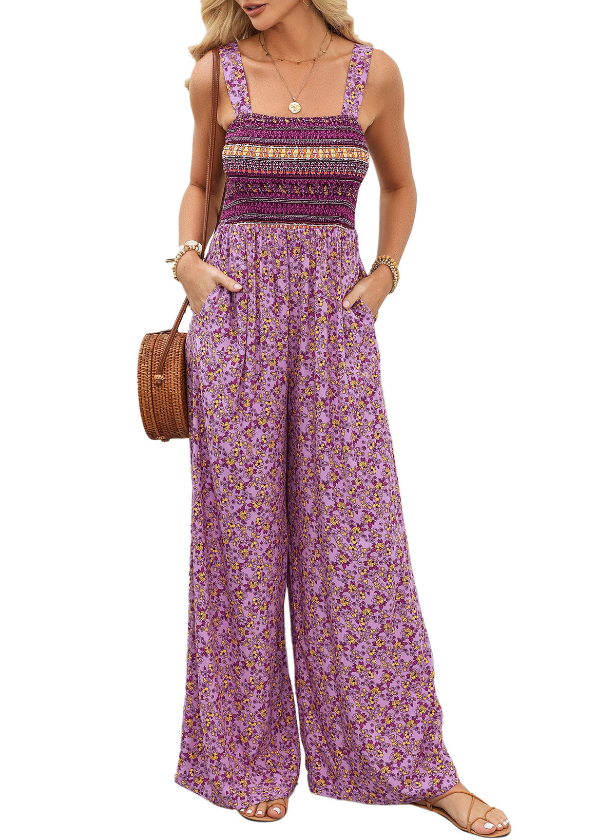 Elsa | Eleganter Damen-Frühlings-Jumpsuit mit Blumenmuster und weitem Bein