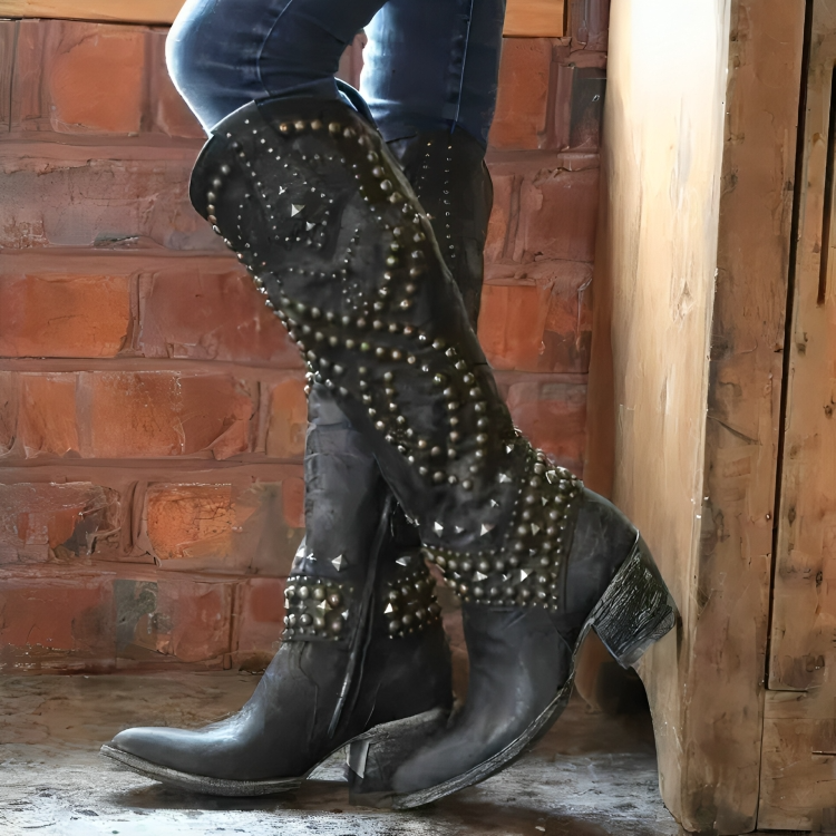 Jasmin | Damen Frühlings Western-Cowboy-Stiefel mit Nieten