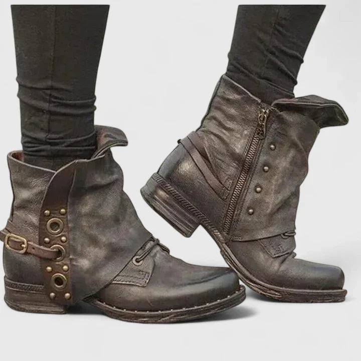 Katharina | Damen Frühlings Vintage Stiefeletten mit Schnallen