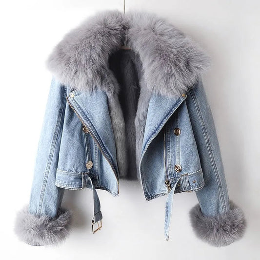 Eva | Damen Winter Faux-Fur Denimjacke