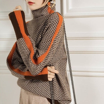 Sabine | Damen Luxus Fischgrät Rollkragenpullover