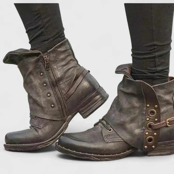Katharina | Damen Frühlings Vintage Stiefeletten mit Schnallen