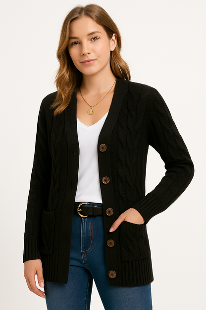 Christa | Damen Frühling Zopfmuster Strick-Cardigan
