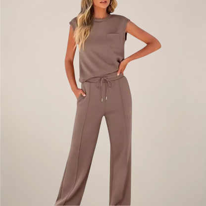 Viola | Damen Frühling Ärmelloses Top mit Lockerer Hose Set