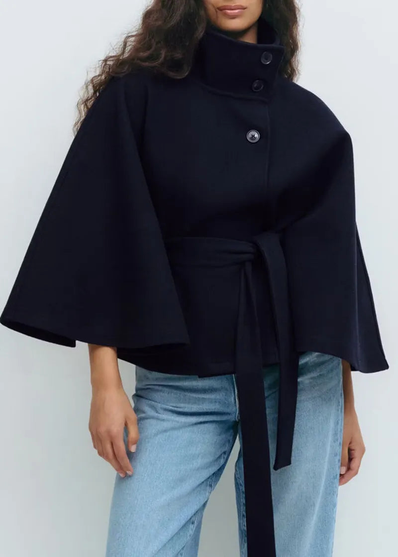 Veronika | Damen Frühjahrs Cape-Mantel mit Gürtel und Stehkragen