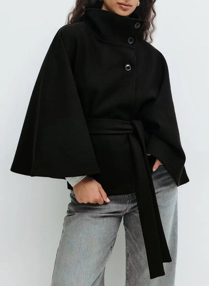 Veronika | Damen Frühjahrs Cape-Mantel mit Gürtel und Stehkragen