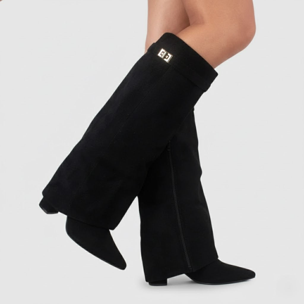 Stefanie | Damen Leder Overknee Stiefel Mit Schnalle