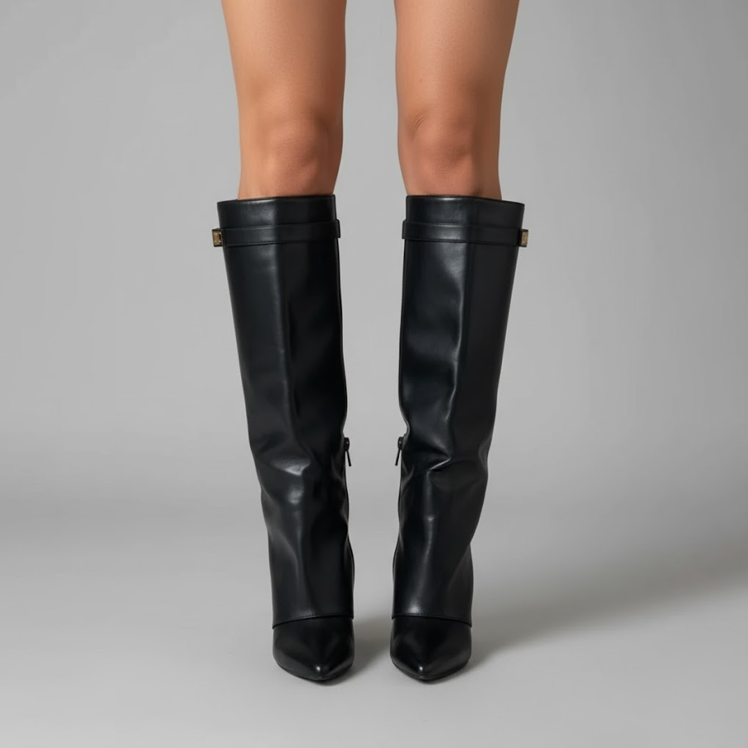 Stefanie | Damen Leder Overknee Stiefel Mit Schnalle