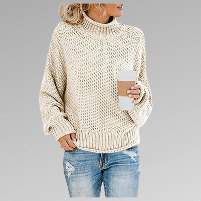 Pauline | Damen Oversize Hochgeschlossener Strickpullover