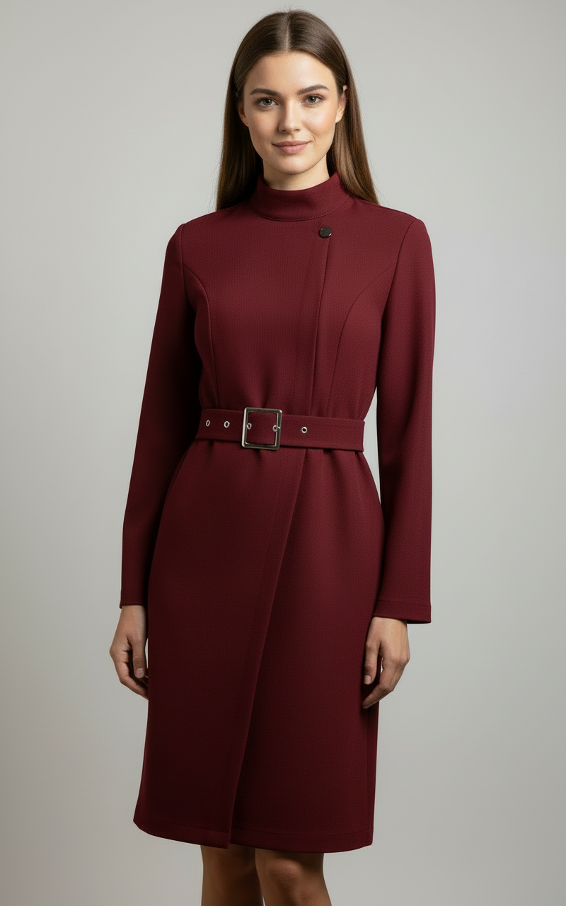 Petra | Damen Winter-Gürtel-Midikleid im Mantelstil