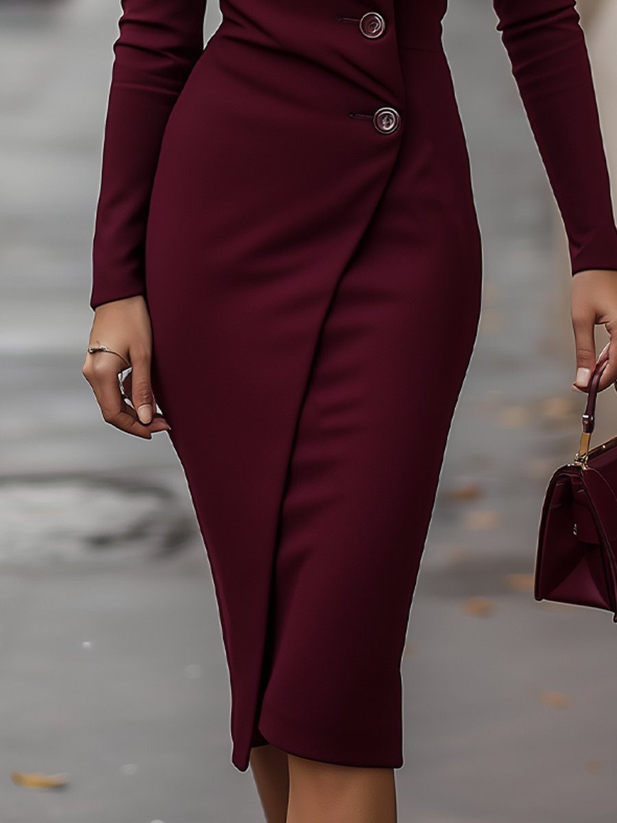 Sabine | Damen Frühlings-Wickel-Midikleid mit Knopfleiste