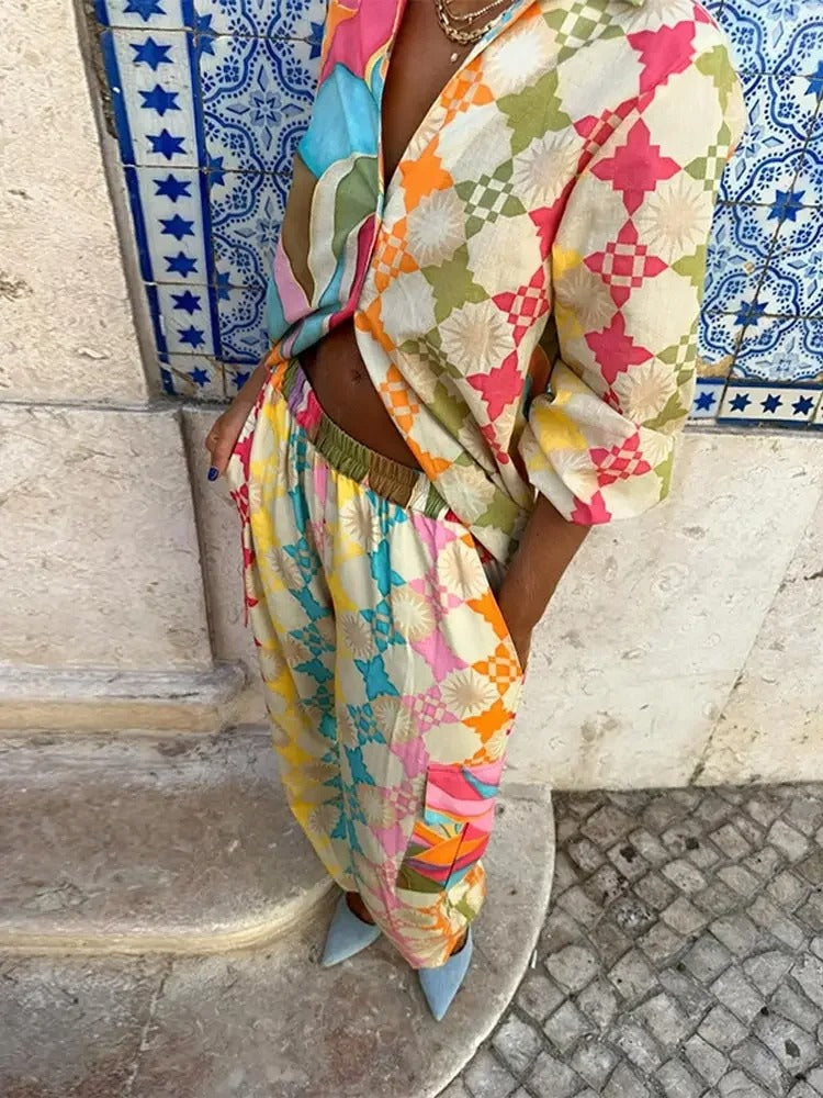 Karin | Damen Winter-Buntes Zweiteiliges Freizeit-Set