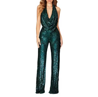 Natalie | Damen Pailletten Halter-Neck Jumpsuit