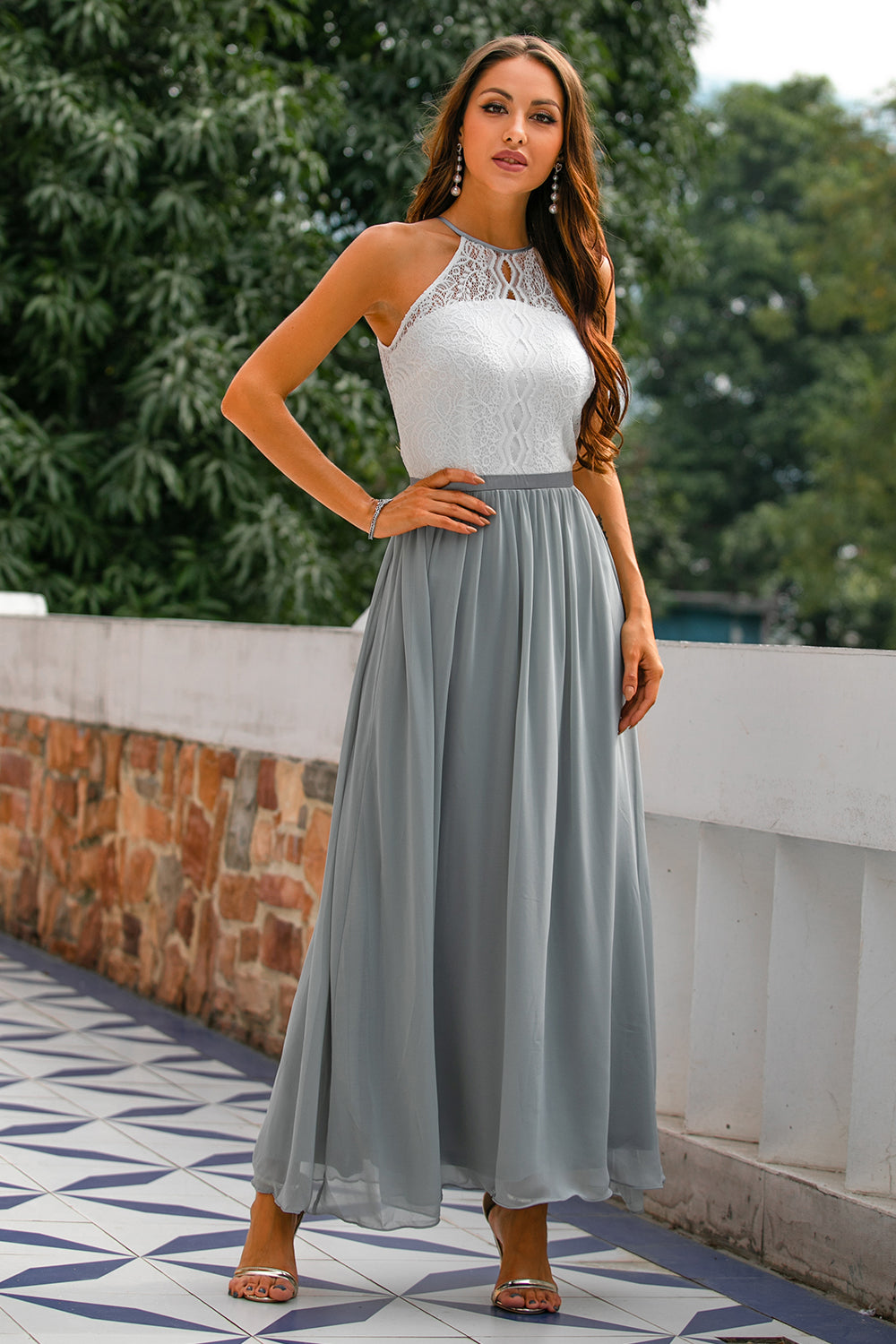 Nicole | Damen Halter Maxi Kleid für Hochzeitsgäste
