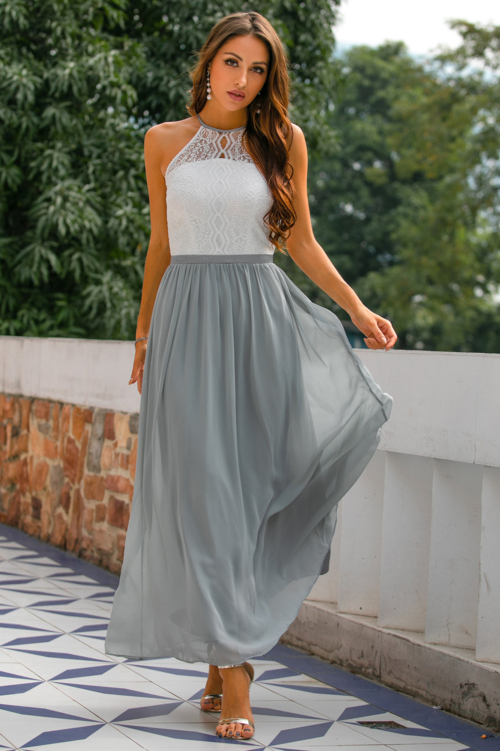 Nicole | Damen Halter Maxi Kleid für Hochzeitsgäste
