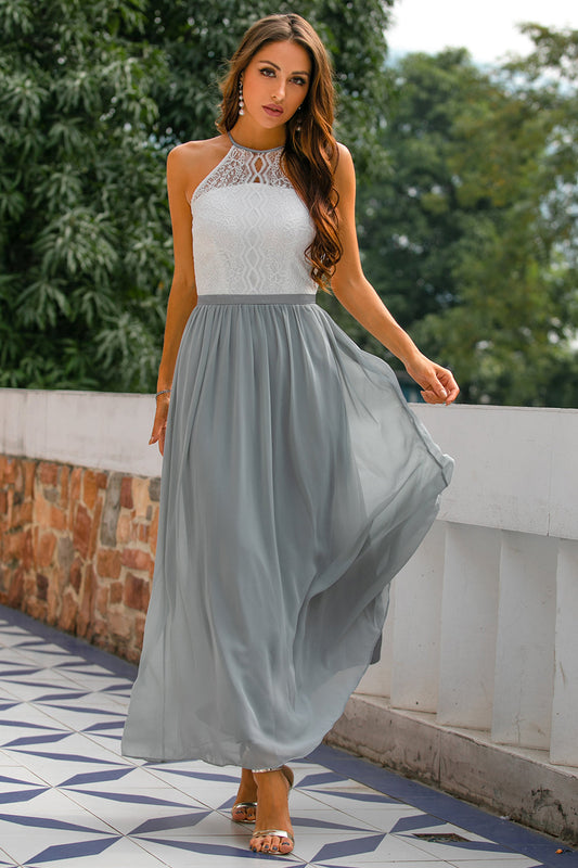 Nicole | Damen Halter Maxi Kleid für Hochzeitsgäste