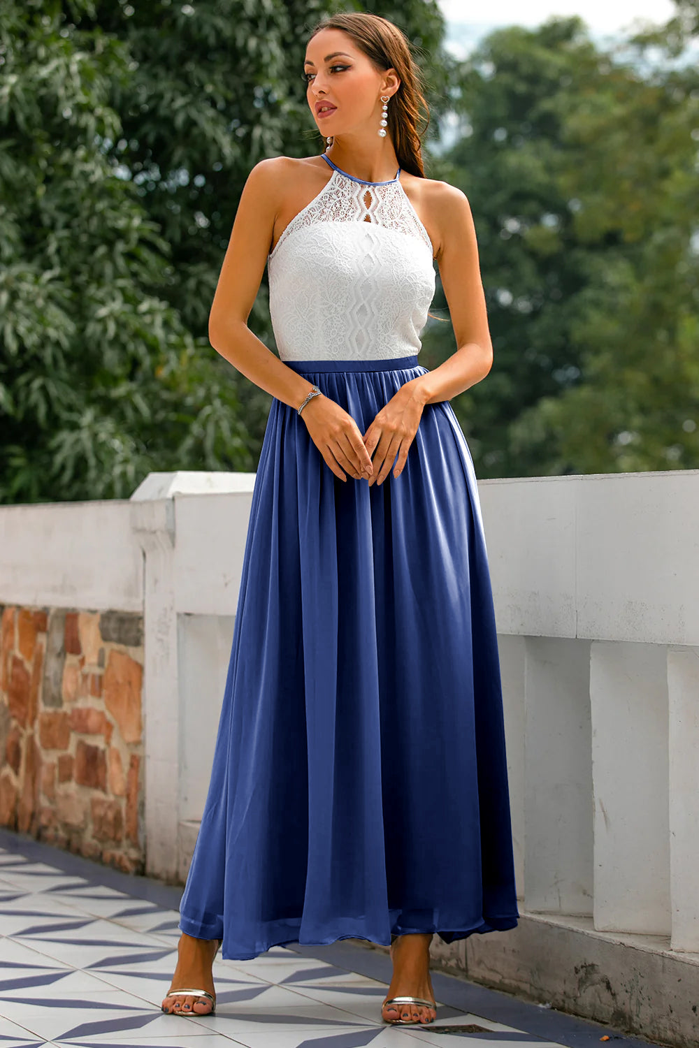 Nicole | Damen Halter Maxi Kleid für Hochzeitsgäste