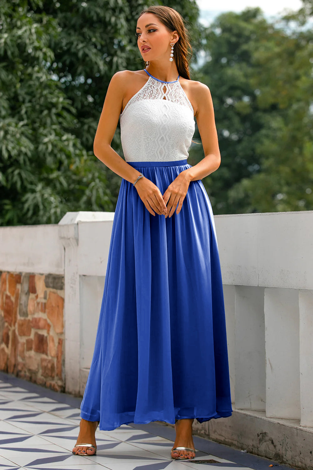 Nicole | Damen Halter Maxi Kleid für Hochzeitsgäste